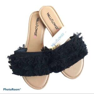 Wallflower Black Fringe Slide Sandals New